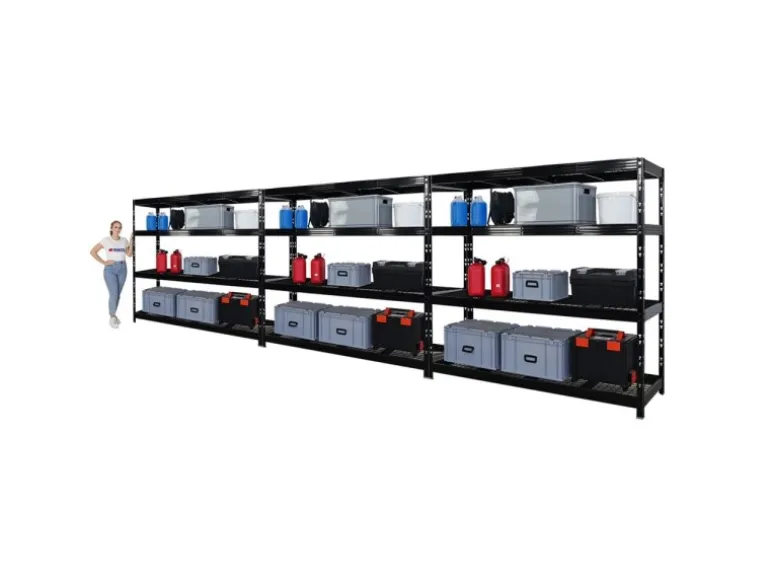 PROREGAL Mega Deal 3x Profi Schwerlastregal Rhino HxBxT 180x200x60cm 4 Gitterrost-Ebenen Fachlast 500kg Schwarz