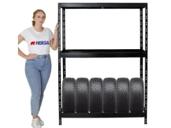 PROREGAL Mega Deal 3x Reifenregal Tiger mit Fachboden HxBxT 180 x 130 x 50 cm Bis Zu Insgesamt 36 Reifen Schwarz