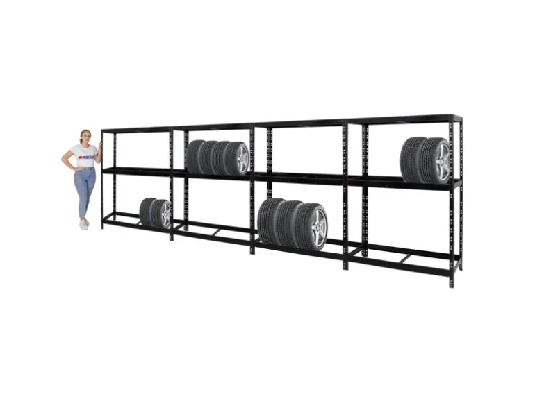 PROREGAL Mega Deal 4x Reifenregal Tiger mit Fachboden HxBxT 180 x 130 x 50 cm Bis Zu Insgesamt 48 Reifen Schwarz