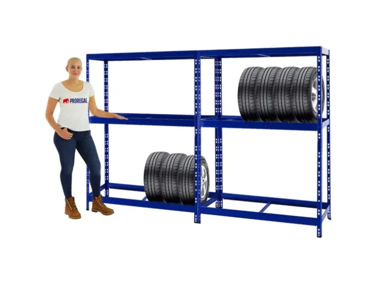 PROREGAL Mega Deal 2x Reifenregal Tiger mit Fachboden HxBxT 180 x 130 x 50 cm Bis Zu Insgesamt 24 Reifen Blau