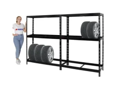 PROREGAL Mega Deal 2x Reifenregal Tiger mit Fachboden HxBxT 180 x 130 x 50 cm Bis Zu Insgesamt 24 Reifen Schwarz