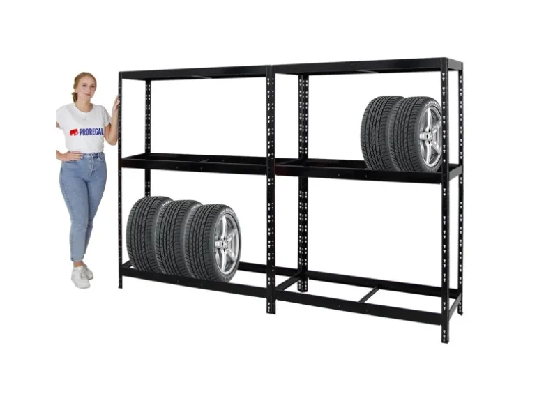 PROREGAL Mega Deal 2x Reifenregal Tiger mit Fachboden HxBxT 180 x 130 x 50 cm Bis Zu Insgesamt 24 Reifen Schwarz