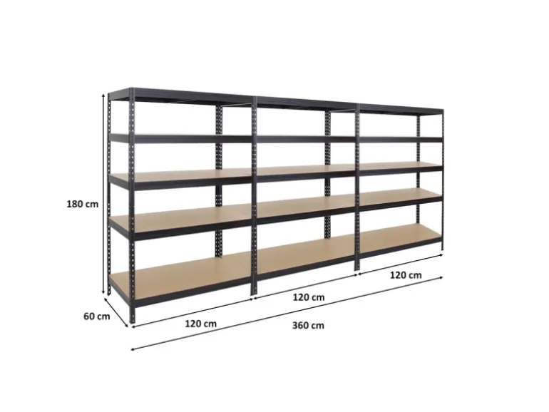 PROREGAL Mega Deal 3x Schwerlastregal Rivet HxBxT 180 x 120 x 60 cm Fachlast 250 kg Schwarz