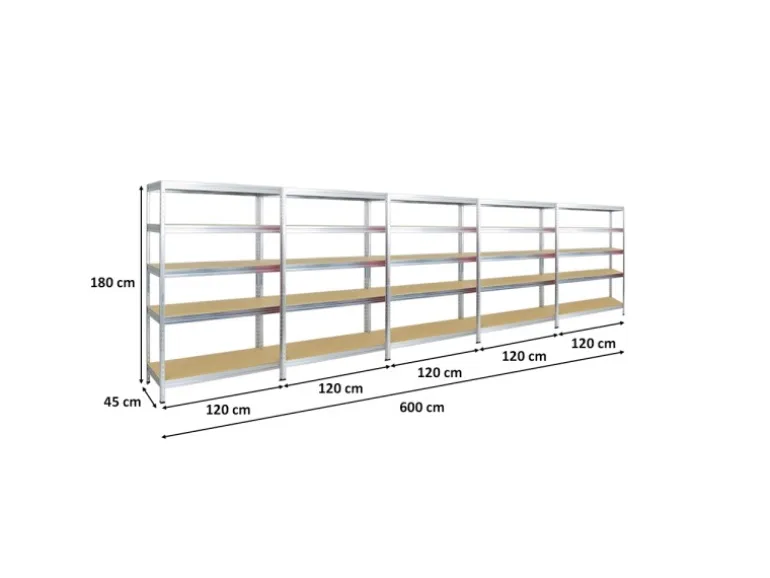 PROREGAL Mega Deal 5x Schwerlastregal Rivet HxBxT 180 x 120 x 45 cm Fachlast 250 kg Verzinkt