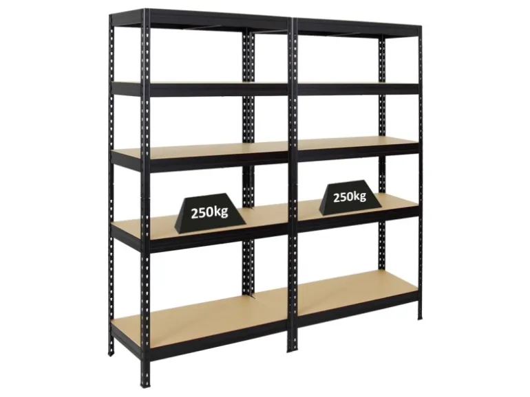 PROREGAL Mega Deal 2x Schwerlastregal Rivet HxBxT 180 x 90 x 45 cm Fachlast 250 kg Schwarz