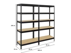 PROREGAL Mega Deal 2x Schwerlastregal Rivet HxBxT 180 x 90 x 45 cm Fachlast 250 kg Schwarz