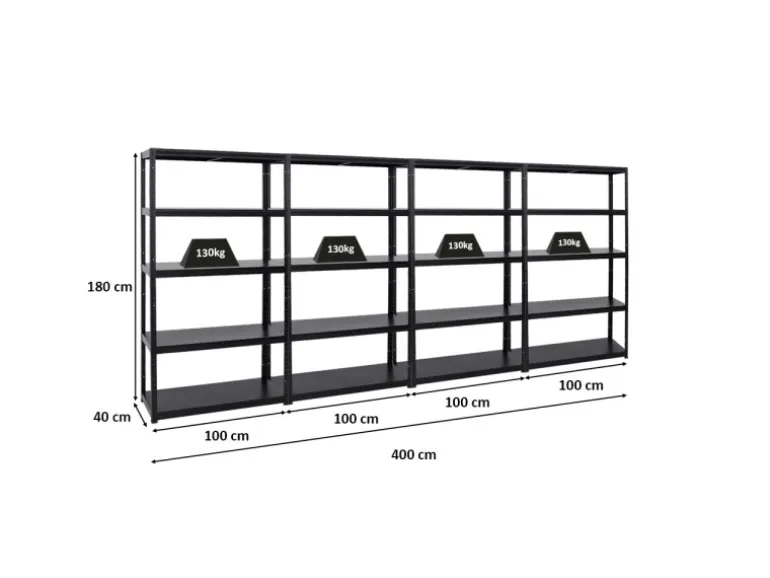 PROREGAL Mega Deal 4x Schwerlastregal Steel Eagle HxBxT 180 x 100 x 40 cm Fachlast 130 kg Schwarz