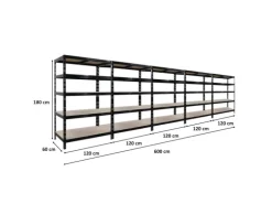PROREGAL Mega Deal 5X Schwerlastregal Tiger HxBxT 180x120x60cm Fachlast 265kg Schwarz