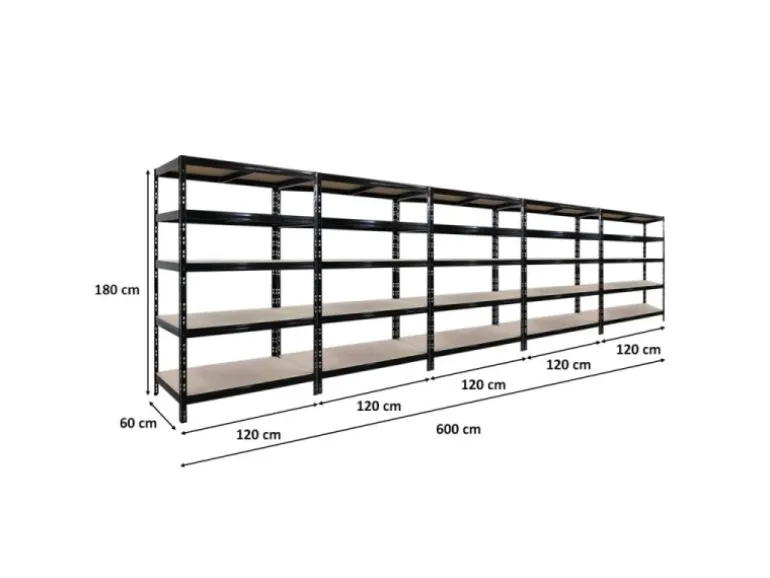 PROREGAL Mega Deal 5X Schwerlastregal Tiger HxBxT 180x120x60cm Fachlast 265kg Schwarz