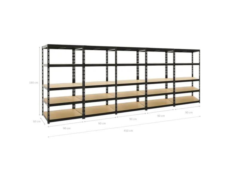 PROREGAL Mega Deal 5x Schwerlastregal Tiger HxBxT 180 x 90 x 60 cm Fachlast 265 kg 5-Ebenen Schwarz
