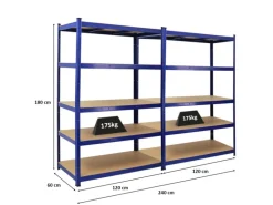 PROREGAL Mega Deal 2x Schwerlastregal Taurus HxBxT 180 x 120 x 60 cm Fachlast 175 kg Blau