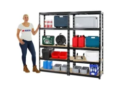 PROREGAL Mega Deal 2x Schwerlastregal Tiger HxBxT 180 x 90 x 45 cm Fachlast 265 kg 5-Ebenen Schwarz