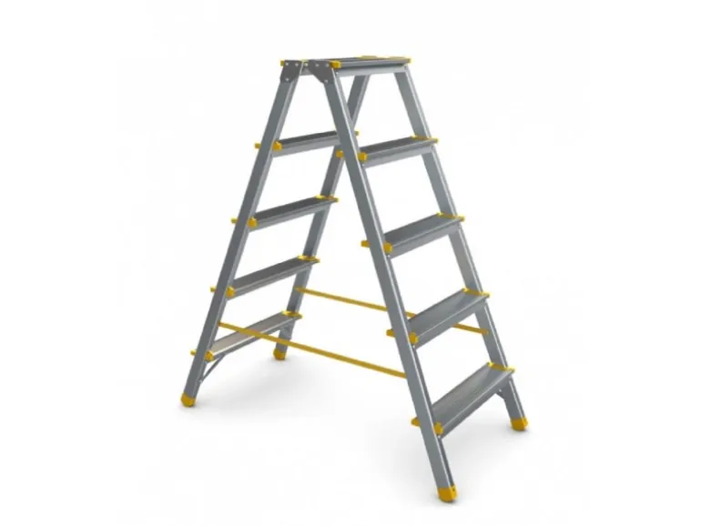 PROREGAL Metal Double Giraffe Doppelseitige-Aluminium-Stufenstehleiter 5 Stufen 109 cm Hoch 150 kg Tragkraft Leiter Trittleiter Haushaltsleiter