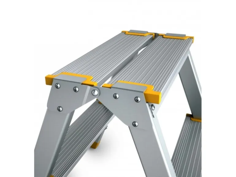 PROREGAL Metal Double Giraffe Doppelseitige-Aluminium-Stufenstehleiter 3 Stufen 63 cm Hoch 150 kg Tragkraft Leiter Trittleiter Haushaltsleiter
