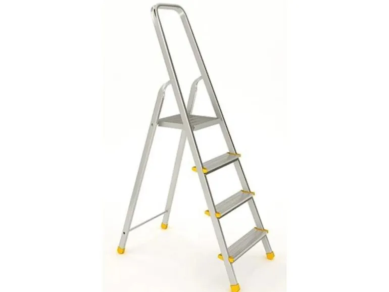 PROREGAL Metal Single Giraffe Einseitige-Aluminium-Bügelleiter 4 Stufen 148 cm Hoch Leiter Trittleiter Stufenleiter Stehleiter Haushaltsleiter