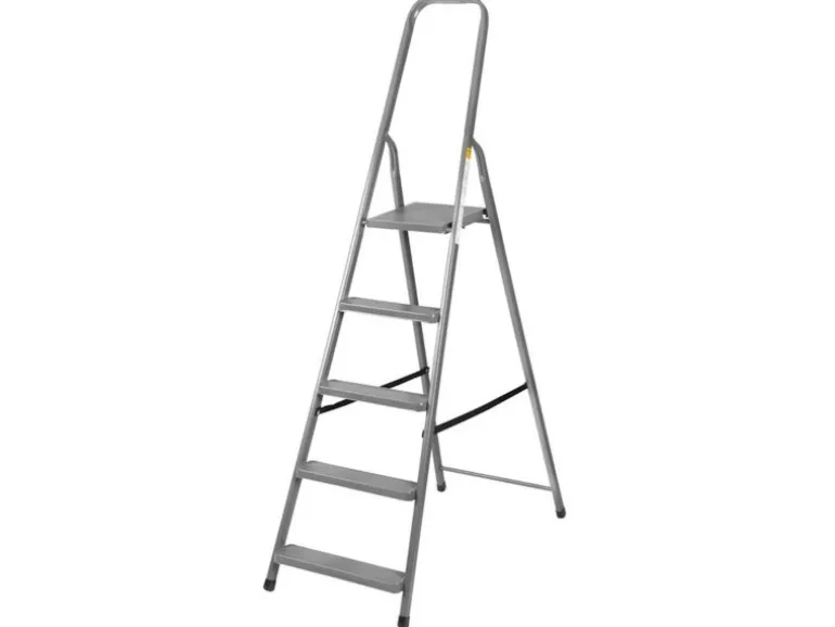 PROREGAL Metal Single Giraffe Einseitige-Metall-Bügelleiter 4 Stufen 149 cm Hoch 125 kg Tragkraft Stahl Trittleiter Stufenleiter Stehleiter