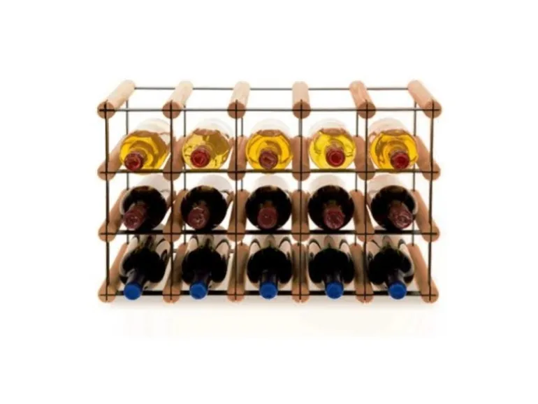 PROREGAL Modulares Weinregal Vinotega Mod Metal HxBxT 32,5 x 52,5 x 24,5 cm 5 x 3 Flaschen Massives Kiefernholz Braun Geölt