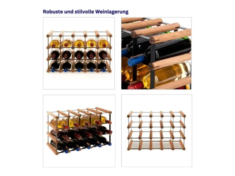 PROREGAL Modulares Weinregal Vinotega Mod Metal HxBxT 32,5 x 52,5 x 24,5 cm 5 x 3 Flaschen Massives Kiefernholz Braun Geölt