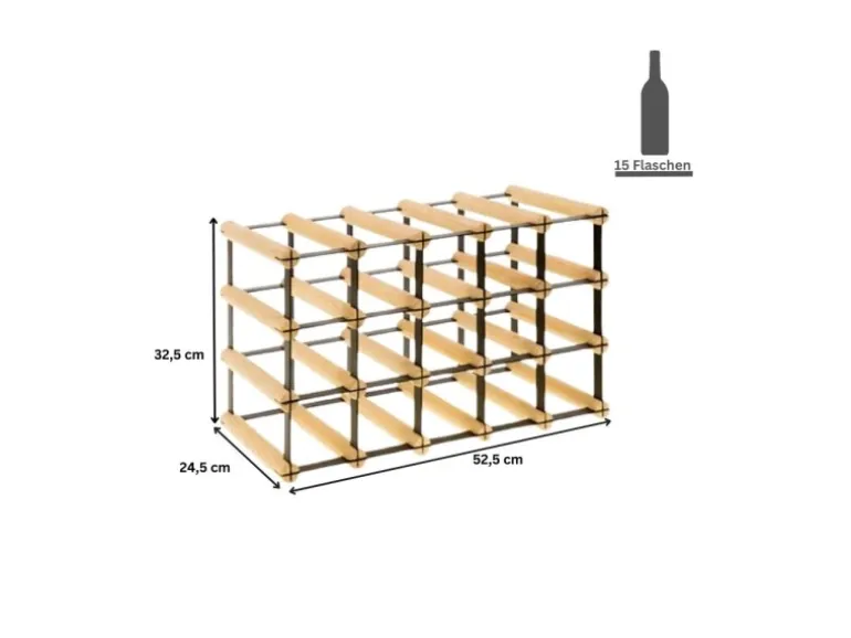 PROREGAL Modulares Weinregal Vinotega Mod Metal HxBxT 32,5 x 52,5 x 24,5 cm 5 x 3 Flaschen Massives Kiefernholz Braun Geölt