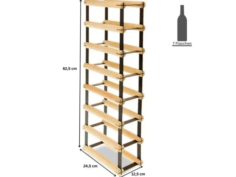 PROREGAL Modulares Weinregal Vinotega Mod Metal HxBxT 72,5 x 12,5 x 24,5 cm 1 x 7 Flaschen Massives Kiefernholz Braun Geölt