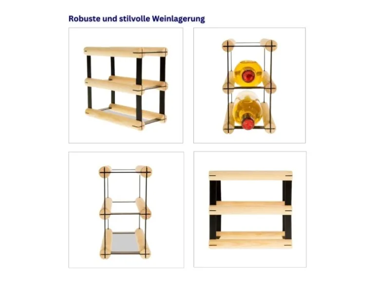 PROREGAL Modulares Weinregal Vinotega Mod Metal HxBxT 22,5 x 12,5 x 24,5 cm 1 x 2 Flaschen Massives Kiefernholz Natur