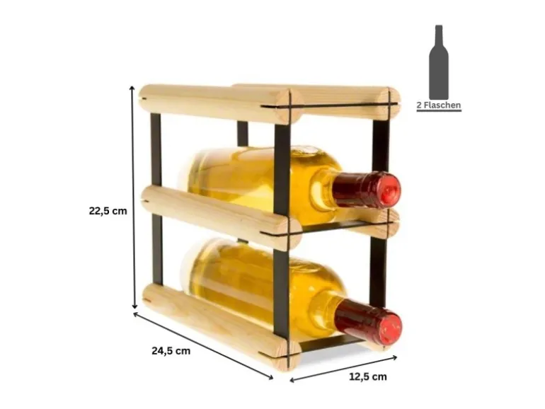 PROREGAL Modulares Weinregal Vinotega Mod Metal HxBxT 22,5 x 12,5 x 24,5 cm 1 x 2 Flaschen Massives Kiefernholz Natur