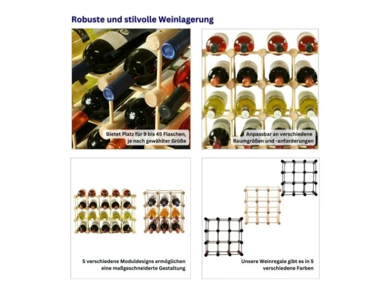 PROREGAL Modulares Weinregal Vinotega Mod HxBxT 36 x 36 x 24 cm 4 x 9 Flaschen Massives Kiefernholz Natur