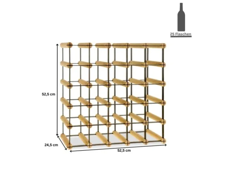 PROREGAL Modulares Weinregal Vinotega Mod Metal HxBxT 52,5 x 52,5 x 24,5 cm 5 x 5 Flaschen Massives Kiefernholz Braun Geölt