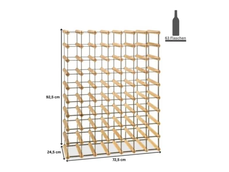 PROREGAL Modulares Weinregal Vinotega Mod Metal HxBxT 92,5 x 72,5 x 24,5 cm 7 x 9 Flaschen Massives Kiefernholz Natur