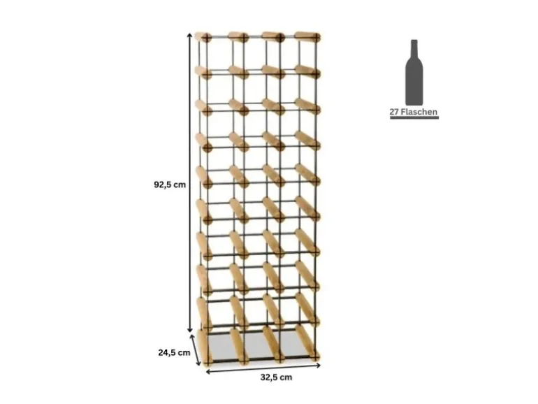 PROREGAL Modulares Weinregal Vinotega Mod Metal HxBxT 92,5 x 32,5 x 24,5 cm 3 x 9 Flaschen Massives Kiefernholz Braun Geölt