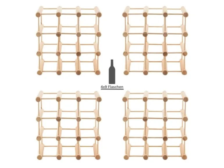 PROREGAL Modulares Weinregal Vinotega Mod HxBxT 36 x 36 x 24 cm 4 x 9 Flaschen Massives Eichenholz Natur