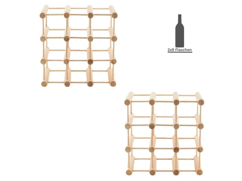 PROREGAL Modulares Weinregal Vinotega Mod HxBxT 36 x 36 x 24 cm 2 x 9 Flaschen Massives Eichenholz Geölt