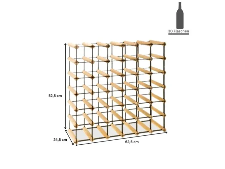 PROREGAL Modulares Weinregal Vinotega Mod Metal HxBxT 52,5 x 62,5 x 24,5 cm 6 x 5 Flaschen Massives Kiefernholz Braun Geölt
