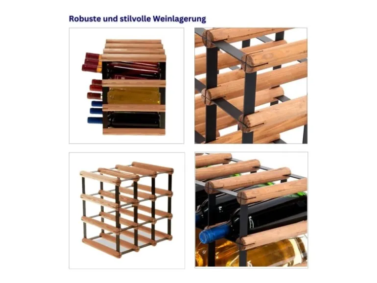 PROREGAL Modulares Weinregal Vinotega Mod Metal HxBxT 32,5 x 32,5 x 24,5 cm 3 x 3 Flaschen Massives Kiefernholz Braun Geölt