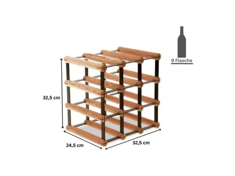 PROREGAL Modulares Weinregal Vinotega Mod Metal HxBxT 32,5 x 32,5 x 24,5 cm 3 x 3 Flaschen Massives Kiefernholz Braun Geölt