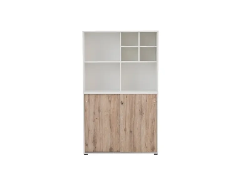 PROREGAL Pigeon Set Aktenregal Aktenschrank & Regalkreuz Breite 100 cm Weiß & Eiche