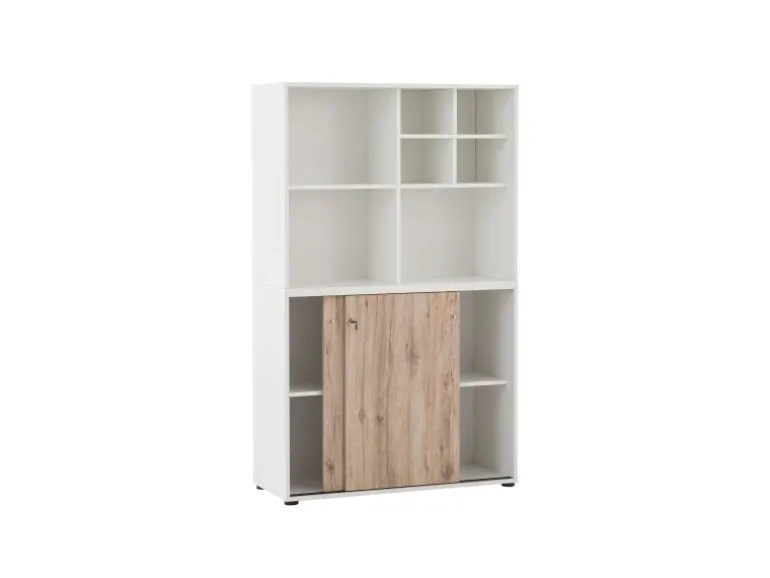 PROREGAL Pigeon Set Aktenregal Aktenschrank & Regalkreuz Breite 100 cm Weiß & Eiche