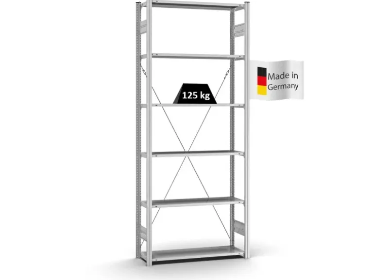 PROREGAL Profi Lagerregal Stecksystem T-Profil Grundregal HxBxT 250 x 100 x 30 cm Fachlast 125 kg Verzinkt