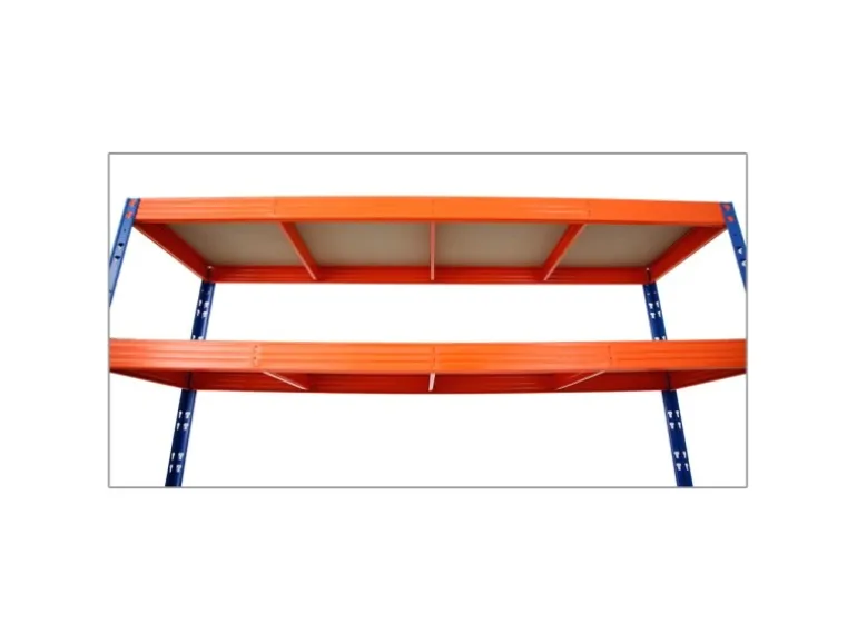 PROREGAL Profi Schwerlastregal Rhino HxBxT 200x200x60cm 4 Spanplatten-Ebenen 16mm Fachlast 500kg Blau/Orange Stecksystem Lagerregal Steckregal