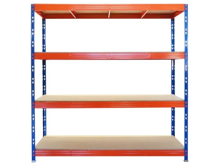 PROREGAL Profi Schwerlastregal Rhino HxBxT 200x200x60cm 4 Spanplatten-Ebenen 16mm Fachlast 500kg Blau/Orange Stecksystem Lagerregal Steckregal