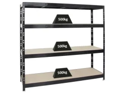 PROREGAL Profi Schwerlastregal Rhino HxBxT 180 x 200 x 60 cm 4 Spanplatten-Ebenen 8mm Fachlast 500 kg Schwarz