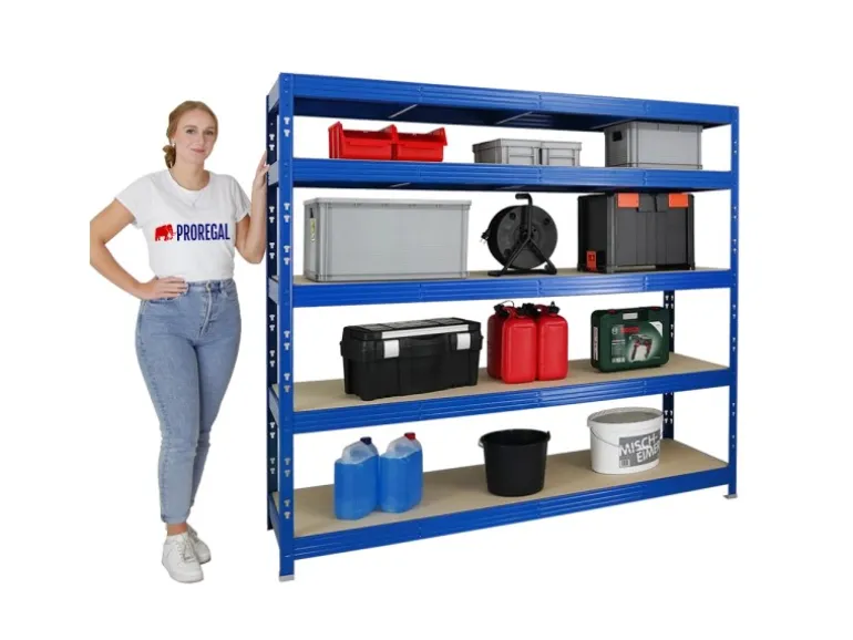 PROREGAL Profi Schwerlastregal Rhino HxBxT 180 x 200 x 60 cm 5 Spanplatten-Ebenen 8mm Fachlast 500 kg Blau