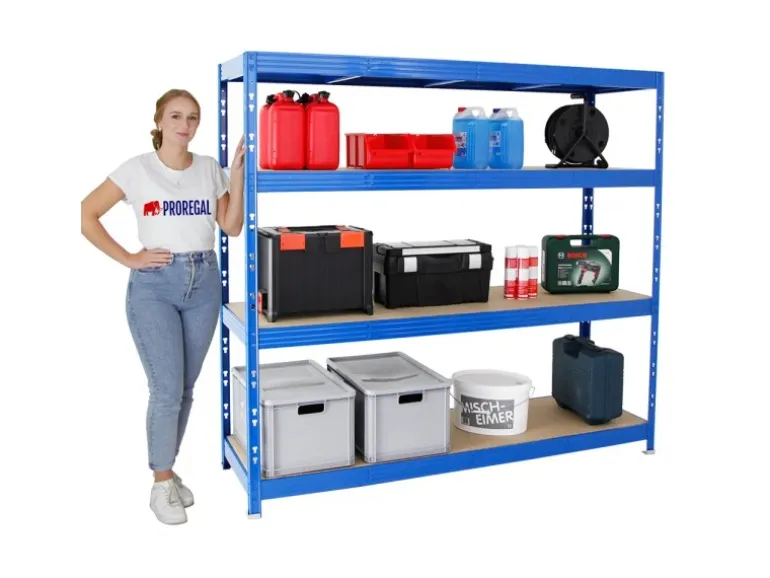 PROREGAL Profi Schwerlastregal Rhino HxBxT 180 x 200 x 60 cm 4 Spanplatten-Ebenen 8mm Fachlast 500 kg Blau