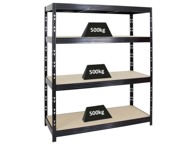 PROREGAL Profi Schwerlastregal Rhino HxBxT 180 x 160 x 60 cm 4 Spanplatten-Ebenen 8mm Fachlast 500 kg Schwarz