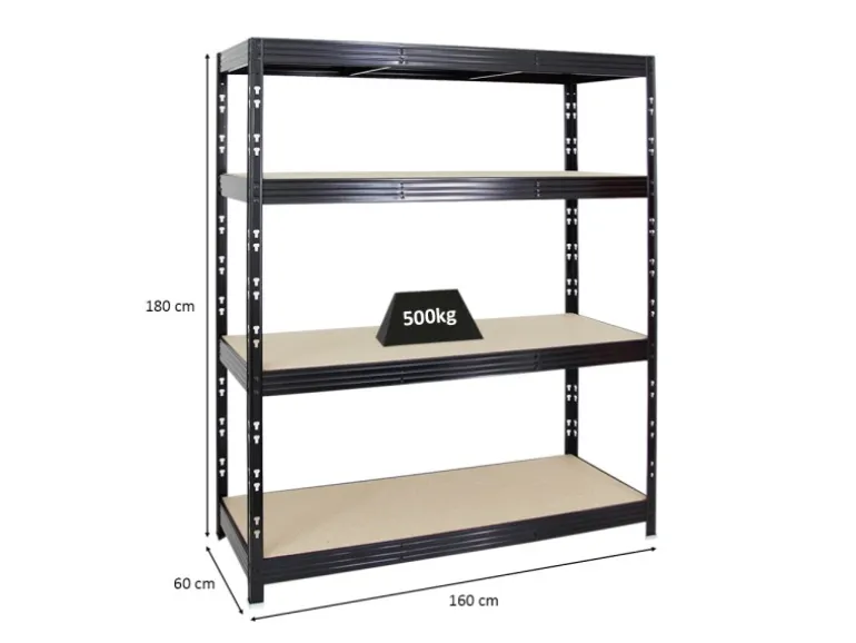 PROREGAL Profi Schwerlastregal Rhino HxBxT 180 x 160 x 60 cm 4 Spanplatten-Ebenen 8mm Fachlast 500 kg Schwarz