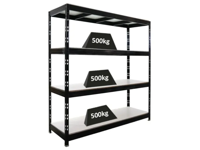 PROREGAL Profi Schwerlastregal Rhino HxBxT 200x200x60cm 4 Melamin-Ebenen 16mm Fachlast 500kg Schwarz Stecksystem Lagerregal Steckregal
