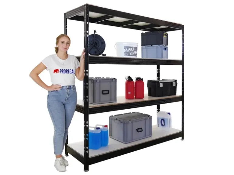 PROREGAL Profi Schwerlastregal Rhino HxBxT 200x200x60cm 4 Melamin-Ebenen 16mm Fachlast 500kg Schwarz Stecksystem Lagerregal Steckregal