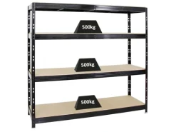 PROREGAL Profi Schwerlastregal Rhino HxBxT 180 x 200 x 60 cm 4 Spanplatten-Ebenen 16mm Fachlast 500 kg Schwarz