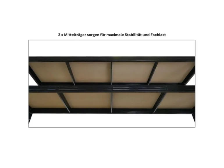 PROREGAL Profi Schwerlastregal Rhino HxBxT 180x240x60cm 4 Spanplatten-Ebenen 8mm Fachlast 450kg Schwarz Stecksystem Lagerregal Regalsystem