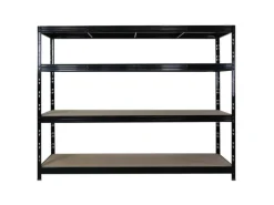PROREGAL Profi Schwerlastregal Rhino HxBxT 180x240x60cm 4 Spanplatten-Ebenen 8mm Fachlast 450kg Schwarz Stecksystem Lagerregal Regalsystem